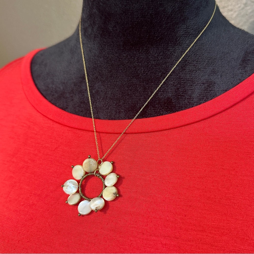Handcrafted Cream Shell Circle Pendant Necklace
